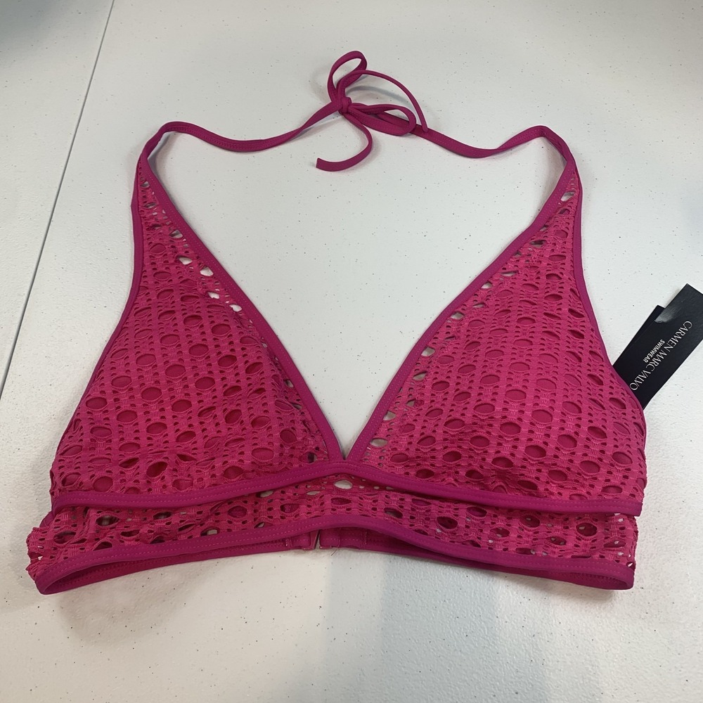 Carmen Marc Valvo Women's Bikini Top Swim Halter M Swim Laser Cutouts Ultra Pink